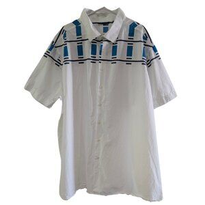 Perry Ellis Men's Dress Shirt, Cotton, White Blue, 3X, Short Sleeve, Big & Tall